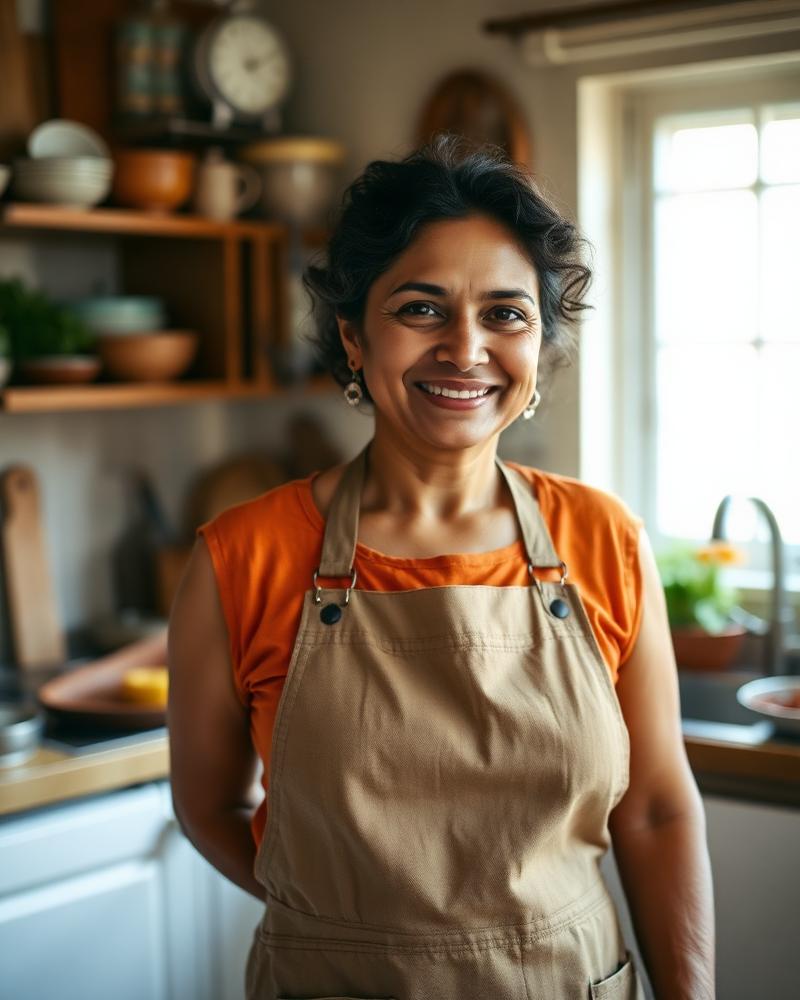 Meera, the cook behind Mom's Kitchen, standing in her kitchen